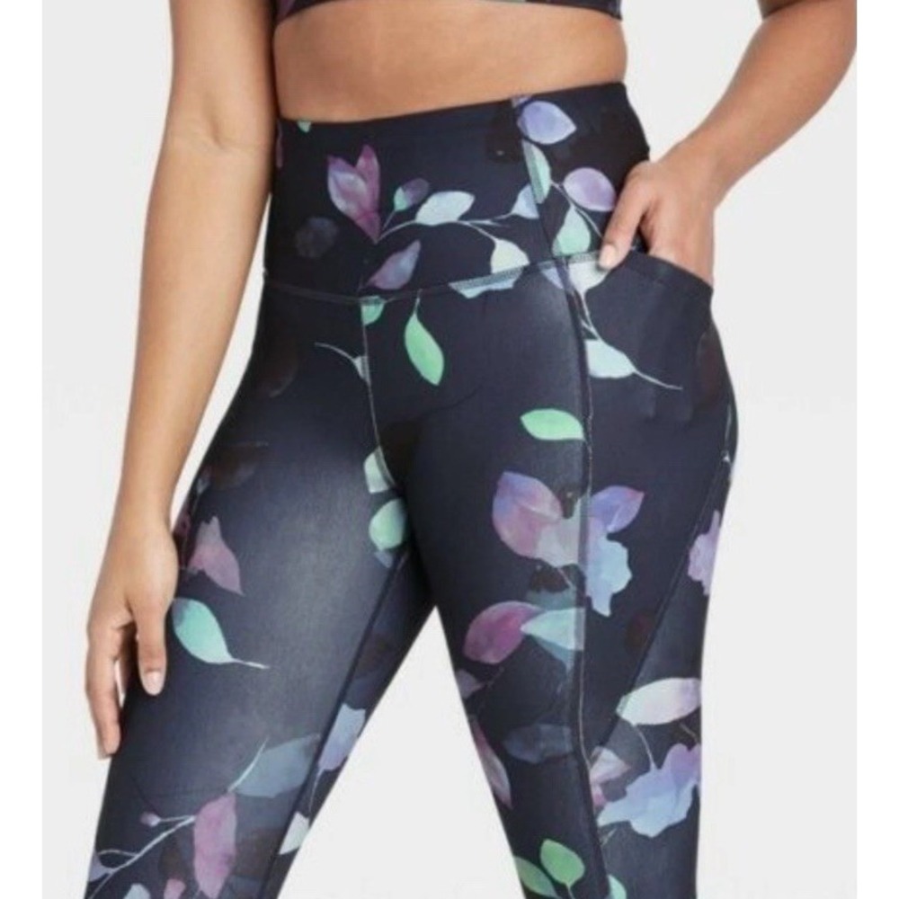 All In Motion 4XL Women's Contour Power Waist High-Rise Leggings 26" Floral Navy - Picture 2 of 5